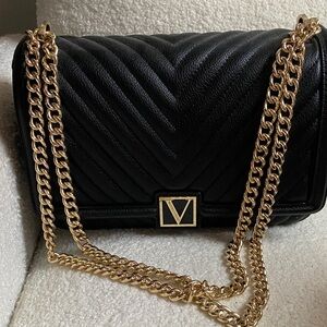 Victoria's Secret Black Quilted Shoulder Bag with Gold Chain